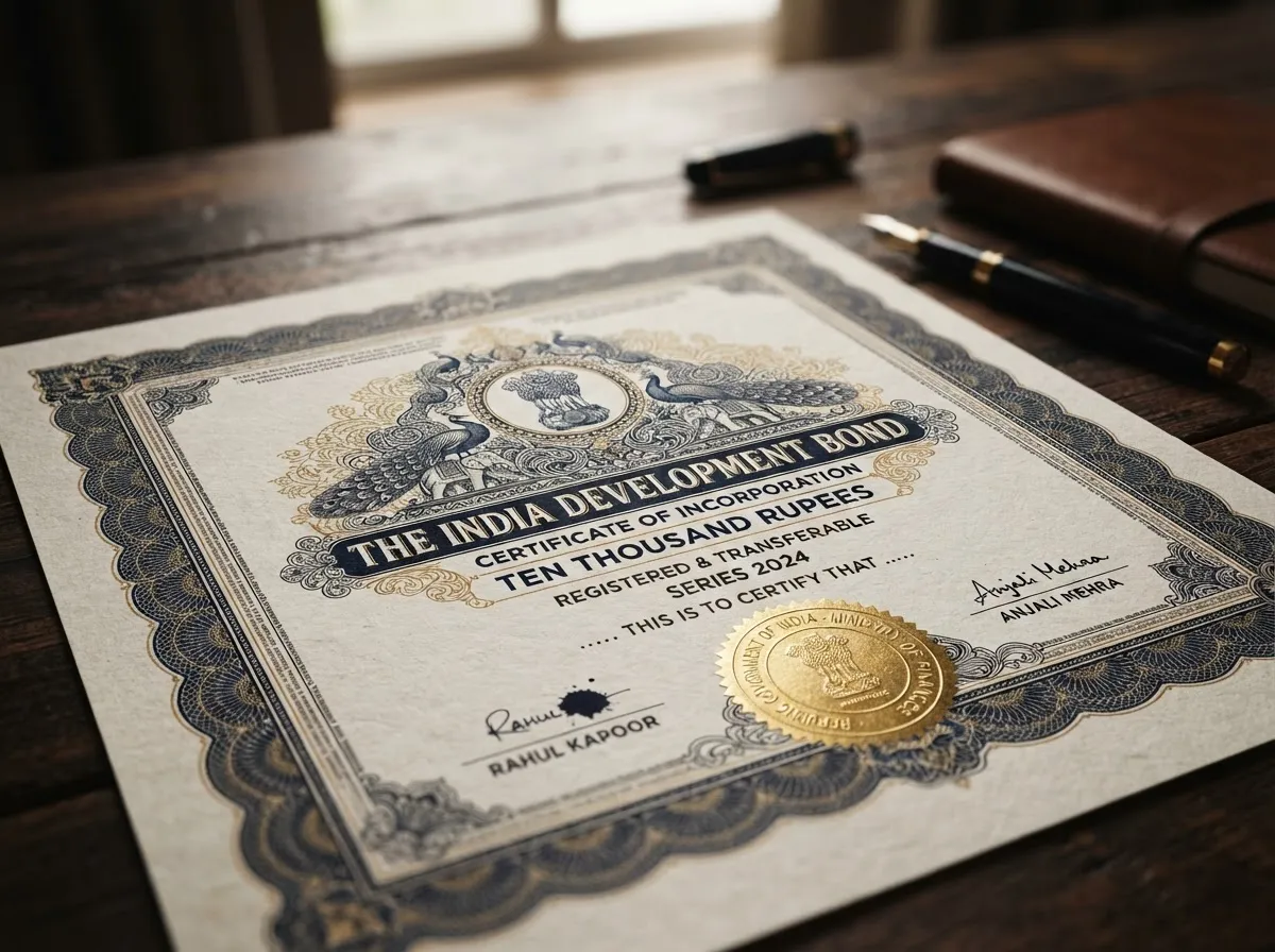Bond certificate with an Indian flag in the background